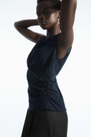 COS Asymmetric Draped Bez Rukavov Topy Damske Námornícka Modrá | COS Eshop SK-QYIR43509