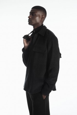 COS Checked Recycled Vlna Overshirt Kosele Panske Tmavo Siva | COS Eshop SK-KCFX97204