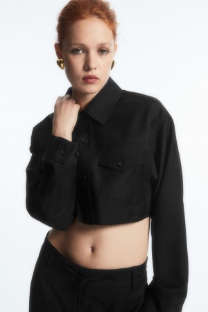 COS Oversized Cropped Vlna Overshirt Kosele Damske Čierne | COS Eshop SK-BDLK83015