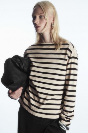 COS Pruhované Lodné-Neck Long-Sleeved Topy Damske Námornícka Modrá Biele | COS Eshop SK-WKND39420