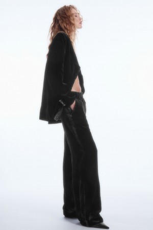 COS Silk-Blend Velvet Rovno-Leg Nohavice Damske Čierne | COS Eshop SK-GNWC43215