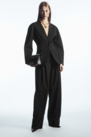 COS Siroke Topanky-Leg Tailored Vlna Nohavice Damske Čierne | COS Eshop SK-XSNF30985