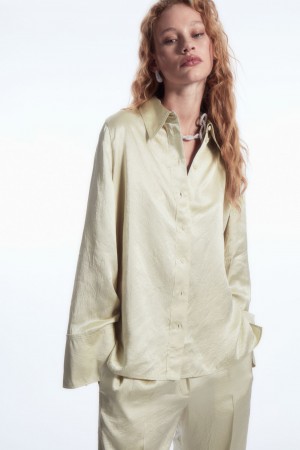COS Siroke Topanky-Sleeve Crinkled-Satin Kosele Damske Krém | COS Eshop SK-EMTL63059