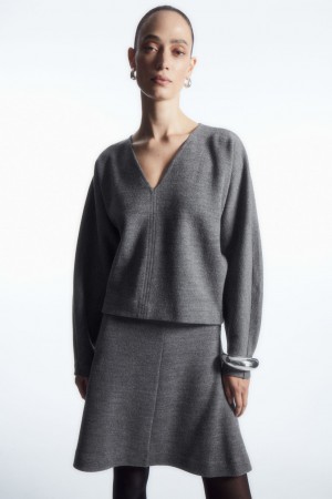 COS V-Neck Boiled-Vlna Svetre Damske Siva | COS Eshop SK-FECJ12439