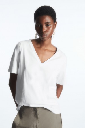 COS V-Neck Tricko Damske Biele | COS Eshop SK-QBDG18743