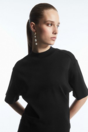 COS Waisted Mock-Neck Tricko Damske Čierne | COS Eshop SK-RZTL28935